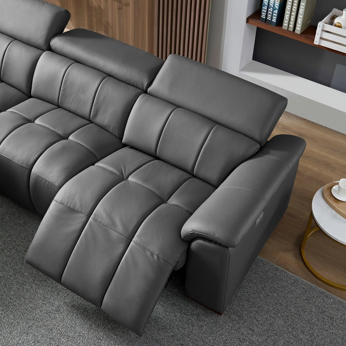 Electric Sofa Left-Facing L-Shaped Leather Recliner with USB Port