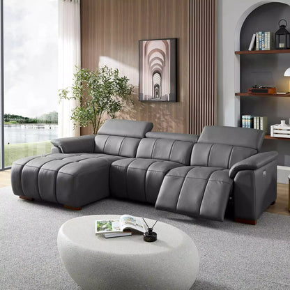 Electric Sofa Left-Facing L-Shaped Leather Recliner with USB Port
