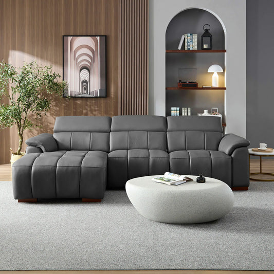 Electric Sofa Left-Facing L-Shaped Leather Recliner with USB Port