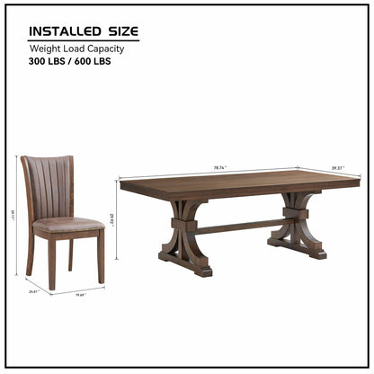 Mid Century Modern 7-Pc Dining Set: Faux Leather Chairs & Rubber Wood Table