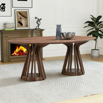 78.74" Ellipse Wooden Dining Table with Pedestal, Walnut/Black