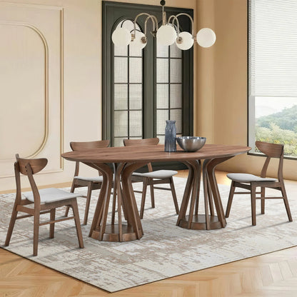 78.74" Ellipse Wooden Dining Table with Pedestal, Walnut/Black