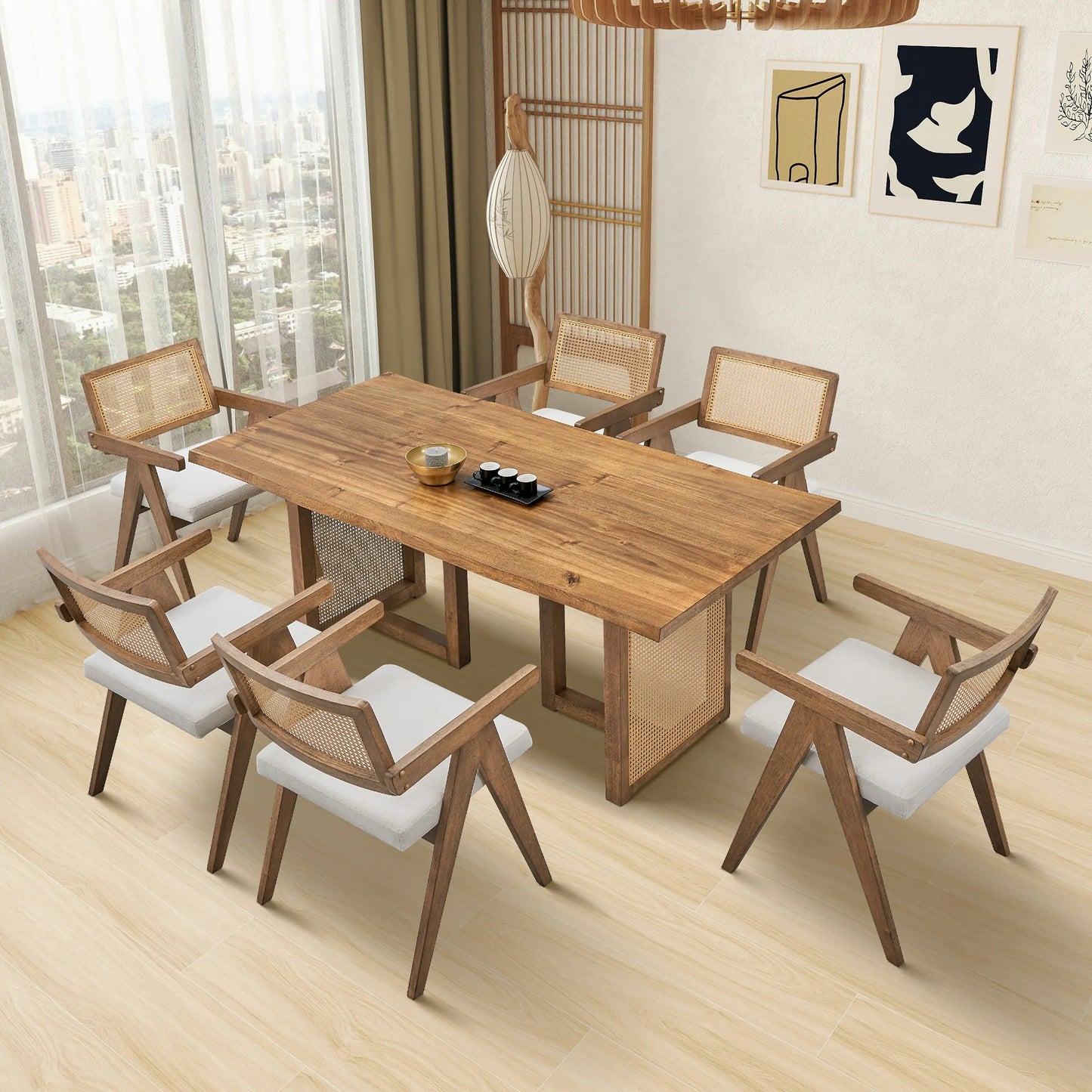 86.61 Inch Oversize Rectangular Waves Dining Table Set