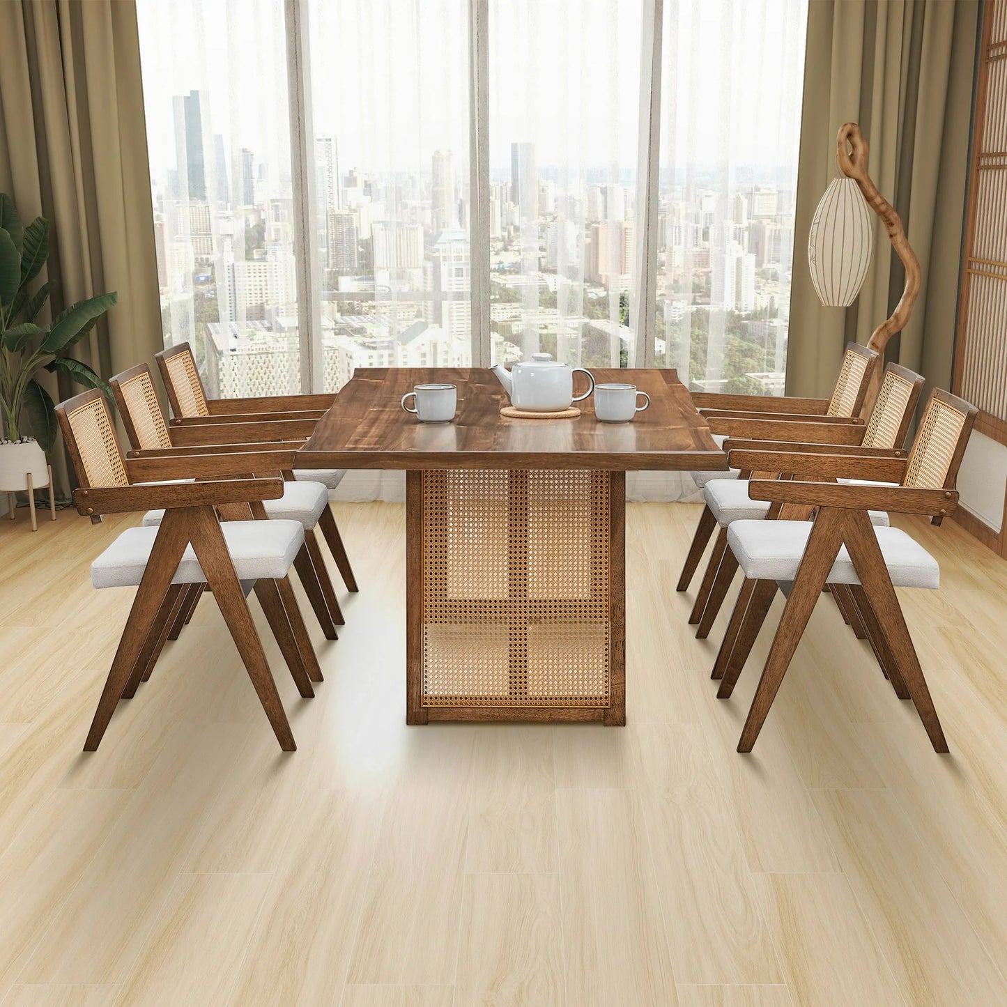 86.61 Inch Oversize Rectangular Waves Dining Table Set