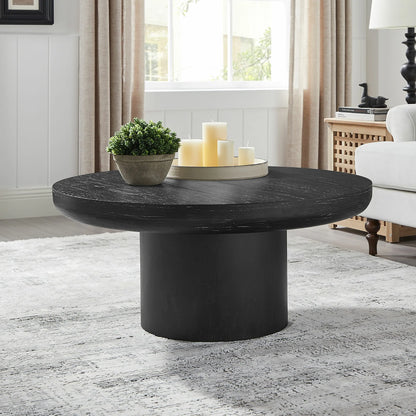35.98'' Round Wood Veneer Coffee Table with Cylindrical Legs – Modern Side Table