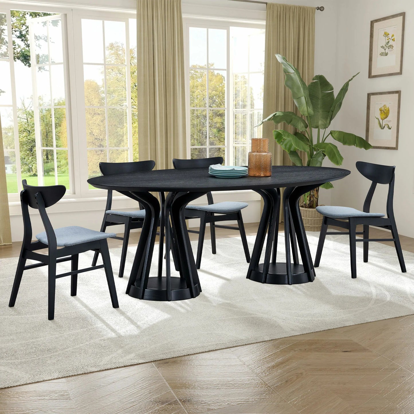 (1 Table+6 Chairs) 78.74 Inch Modern Dining Table Set of 7 pcs