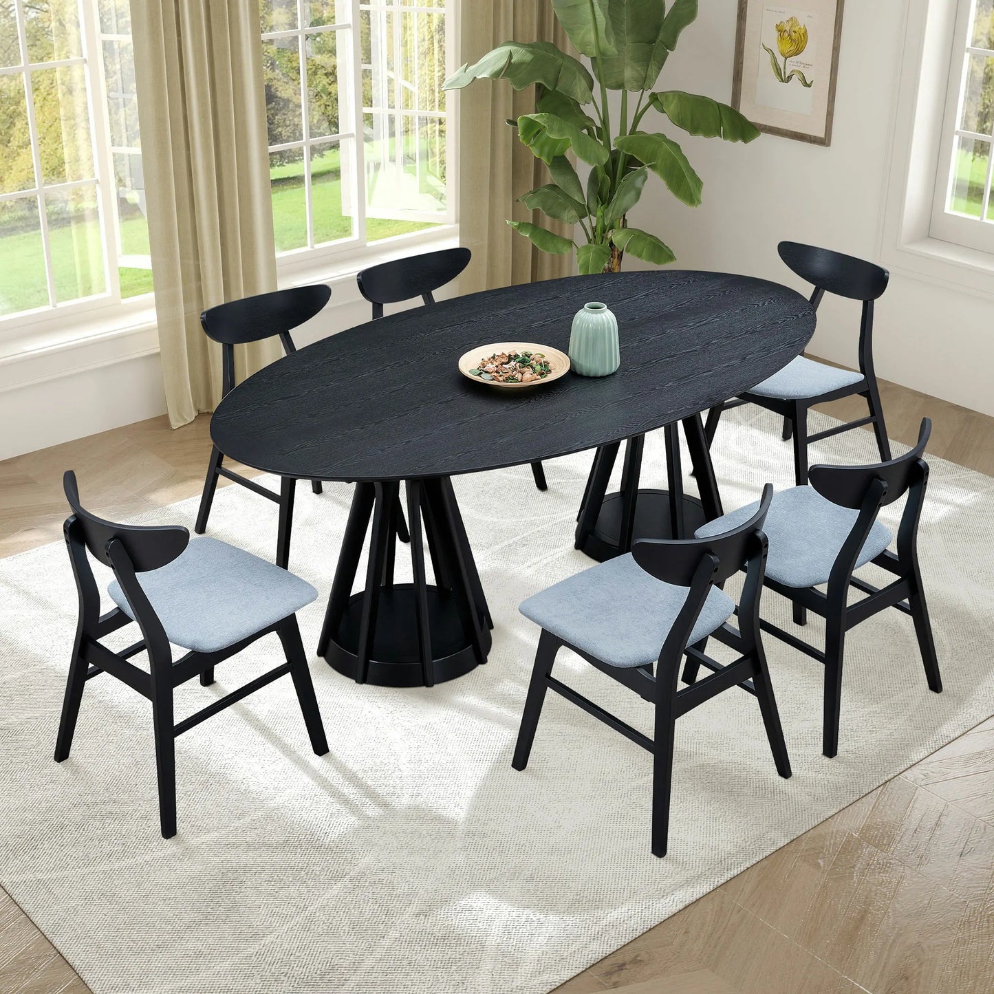 (1 Table+6 Chairs) 78.74 Inch Modern Dining Table Set of 7 pcs – Allcurved