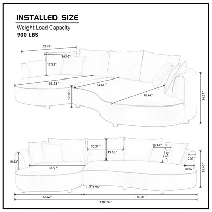 Left-Facing L-Shaped Sectional 128.74 Inch Modern Sectional Curved Sofa Couch