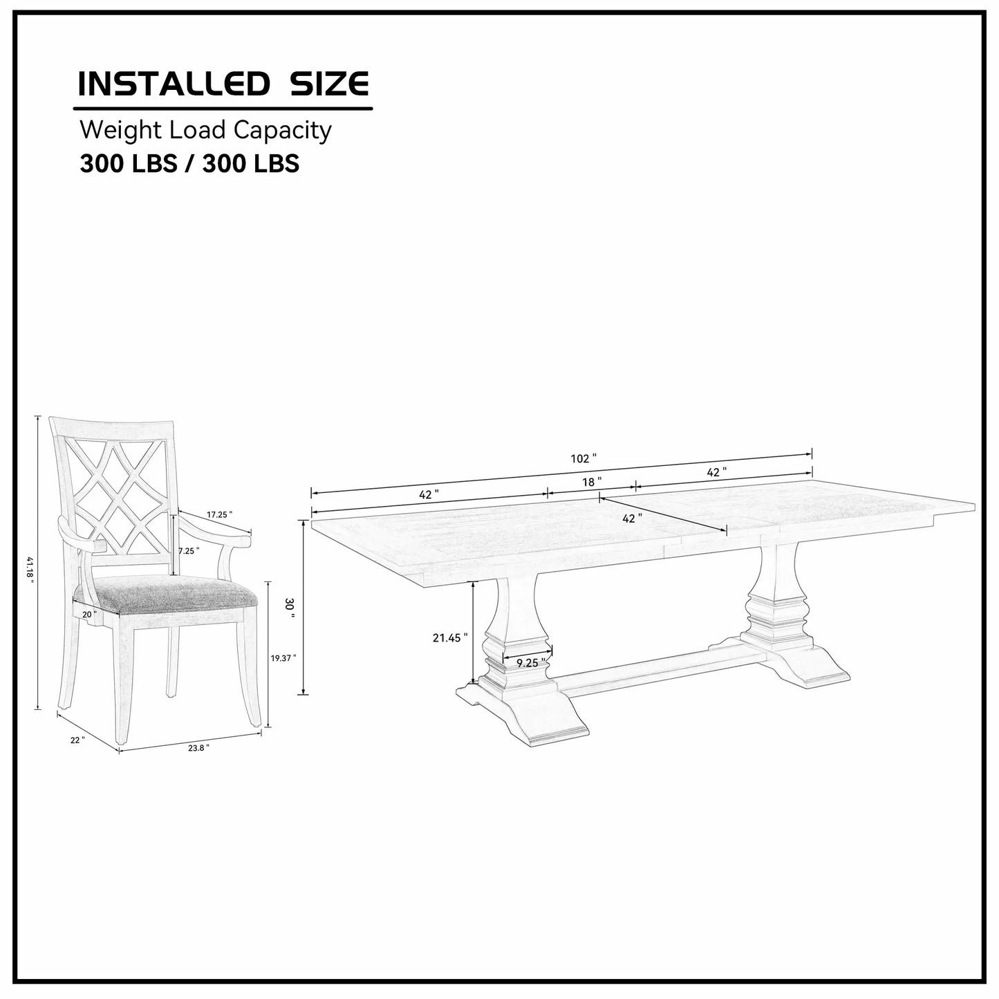 (1 Table + 2 Arm Chairs + 4 Armless Chairs)Retro 102.01 Inch Extendable 7 PCS Wooden Dining Table Set