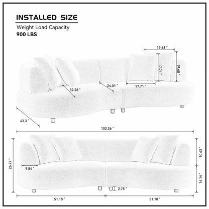 102.36 inch 4-Seat Boucle Fabric Cream Style Couch
