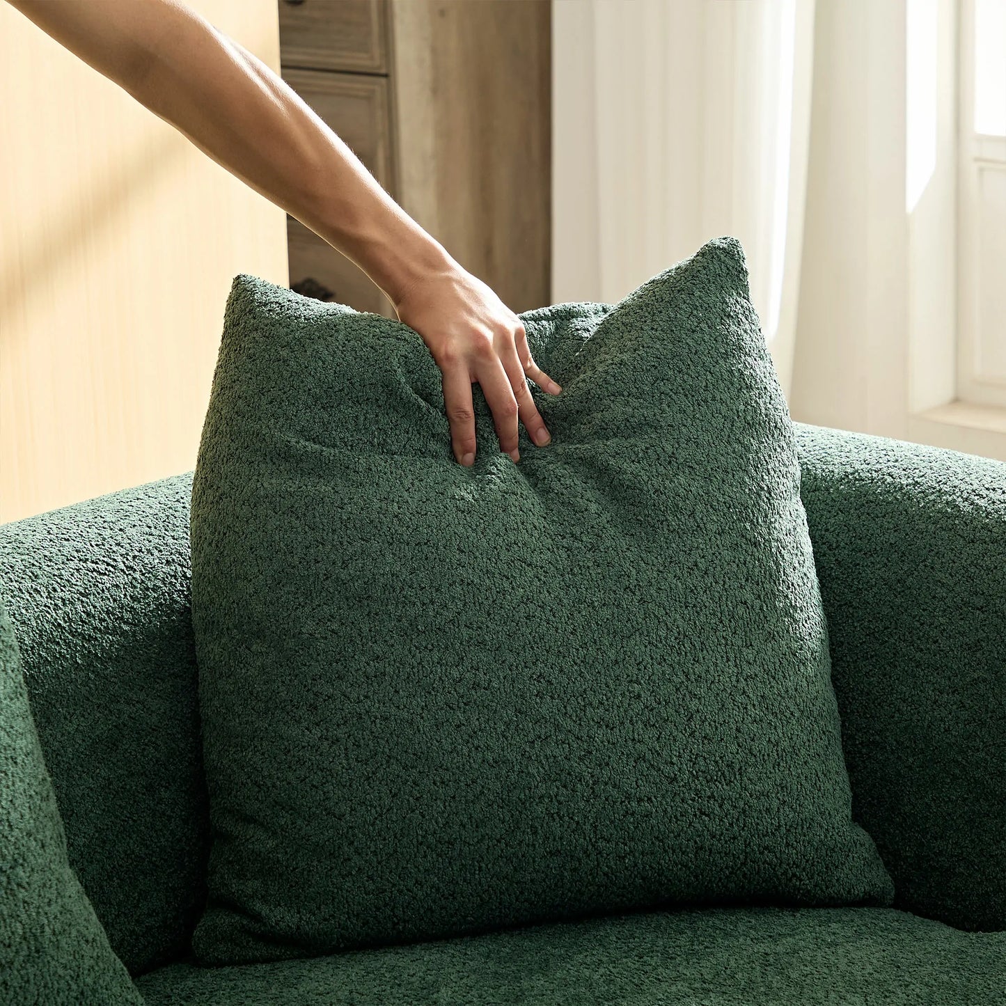 102.36 inch 4-Seat Boucle Fabric Cream Style Couch