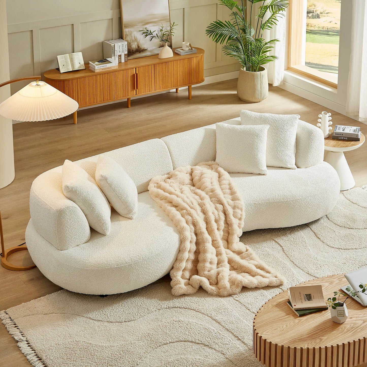 102.36 inch 4-Seat Boucle Fabric Cream Style Couch