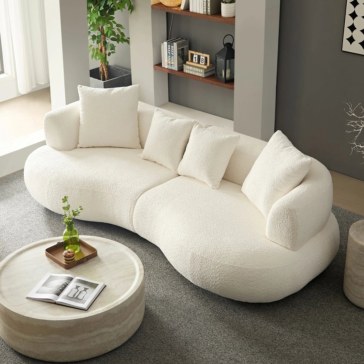 102.36 inch 4-Seat Boucle Fabric Cream Style Couch