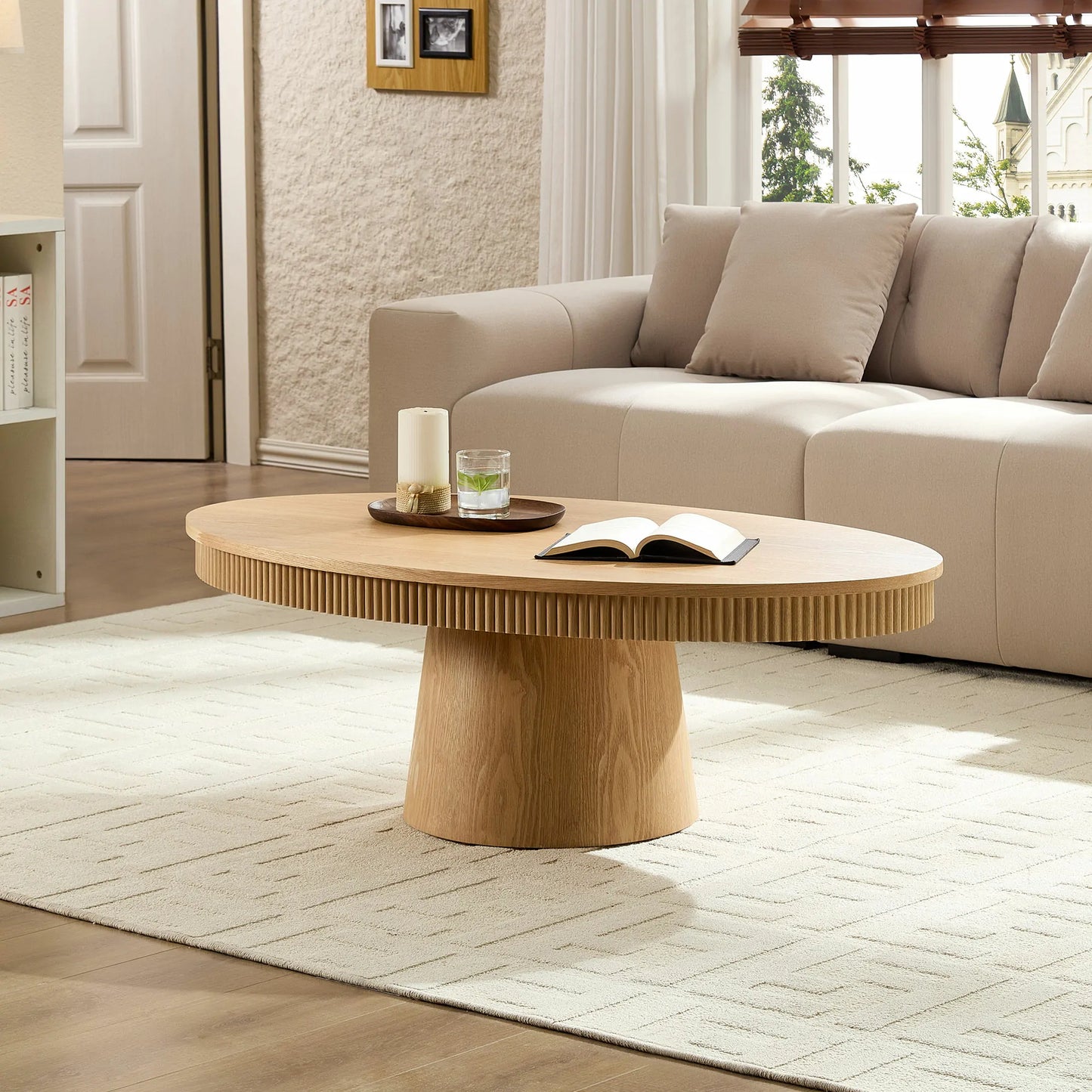 Modern Design Oval Handcraft Drum Coffee Table Length 47.24 inch Coffee Table
