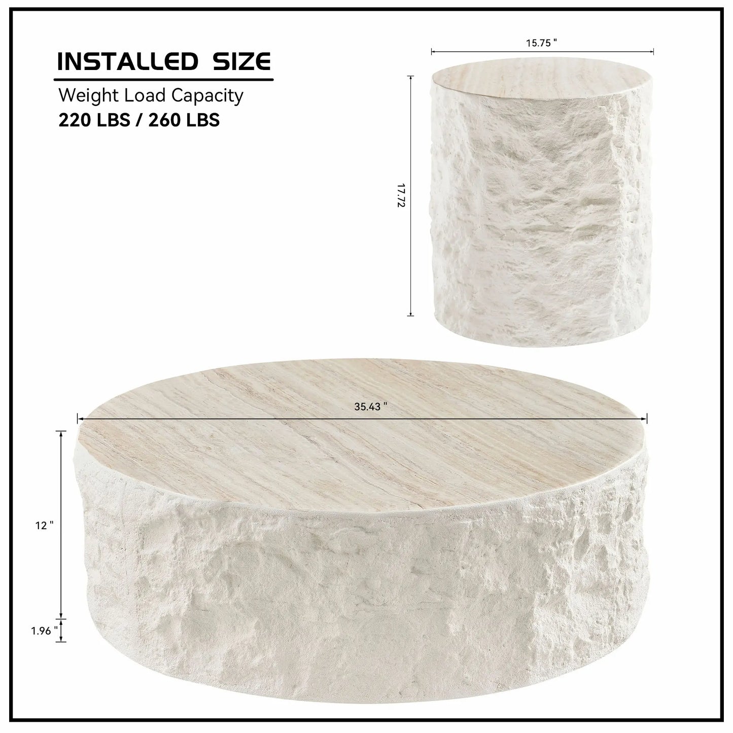 35.43" + 15.74" Fiberglass Round Center Coffee Table Set