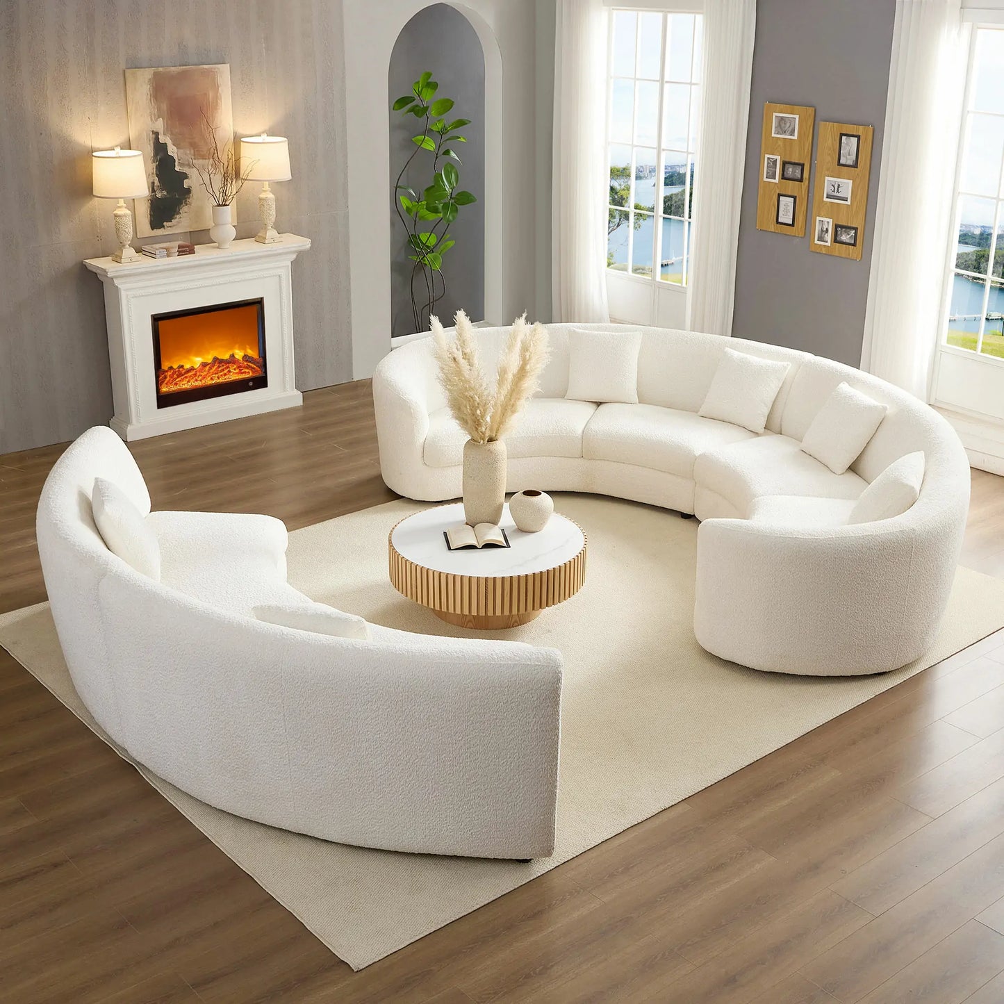 4PCs set Mid-Century Modern Beige Symmetrical Circle Sectional Sofa