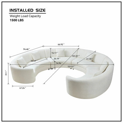 4PCs set Mid-Century Modern Beige Symmetrical Circle Sectional Sofa