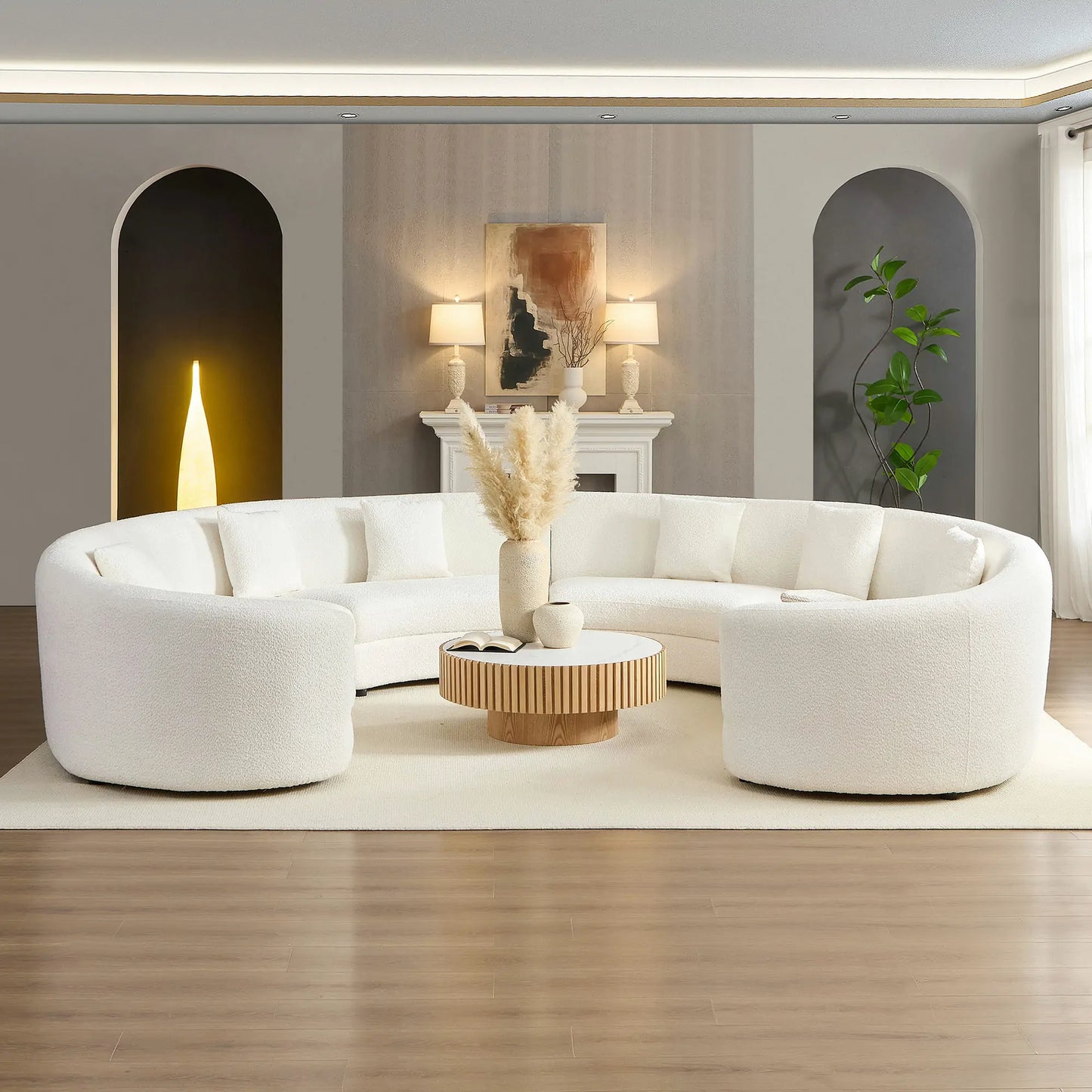 4PCs set Mid-Century Modern Beige Symmetrical Circle Sectional Sofa