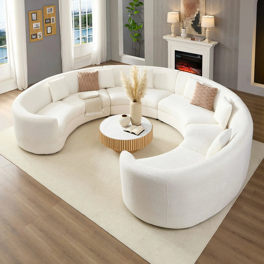 4PCs set Mid-Century Modern Beige Symmetrical Circle Sectional Sofa