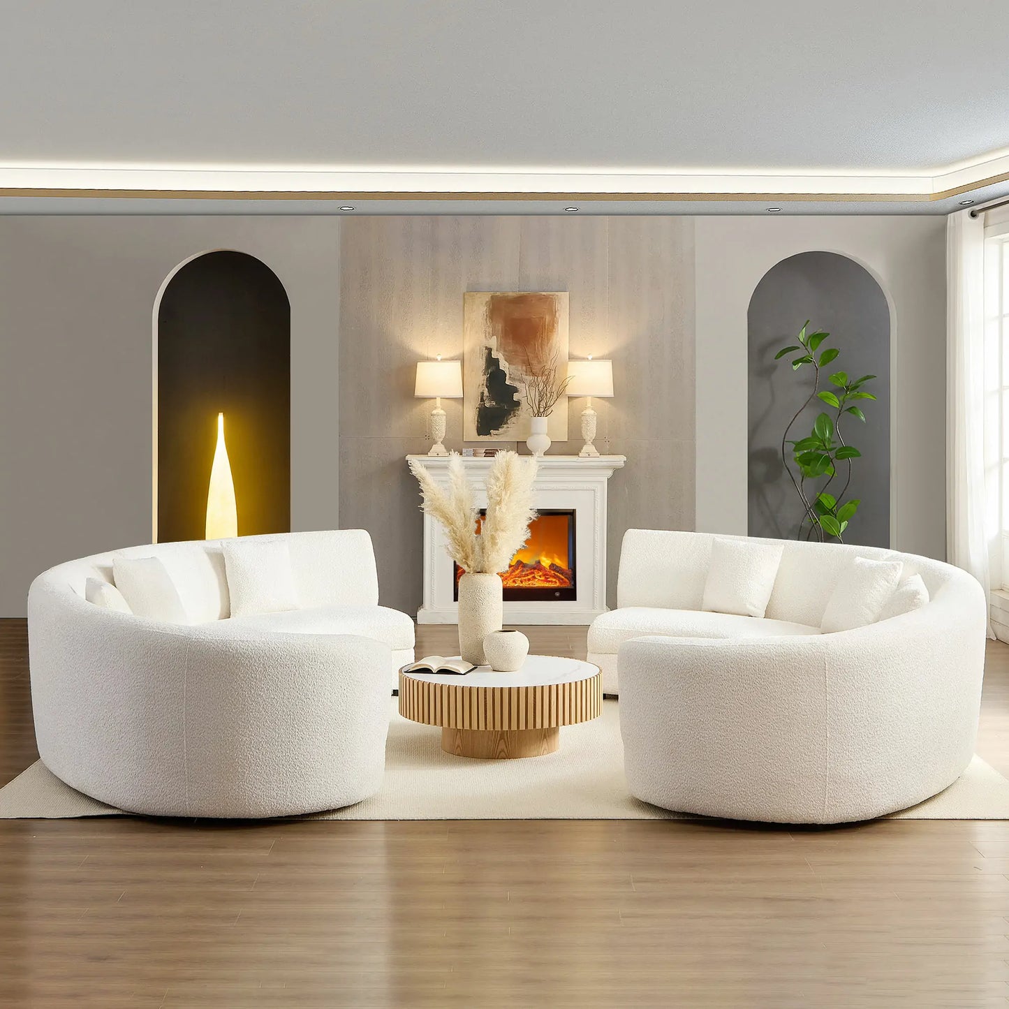 4PCs set Mid-Century Modern Beige Symmetrical Circle Sectional Sofa