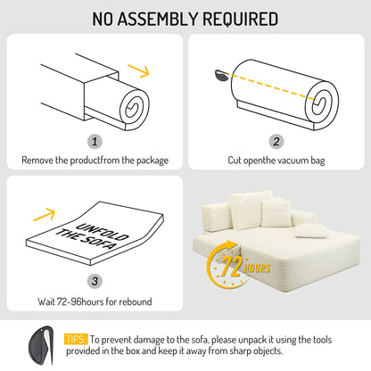 Plush Corduroy Chaise Lounge – Convertible Sofa Bed, Frameless