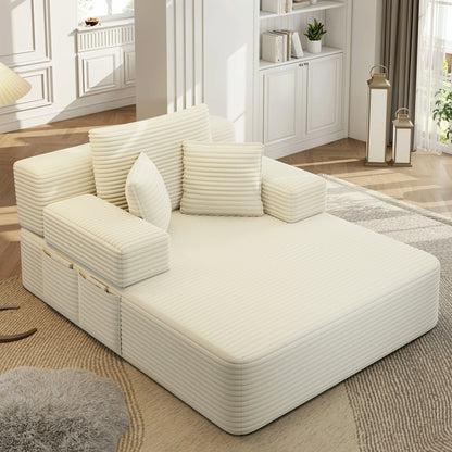 Plush Corduroy Chaise Lounge – Convertible Sofa Bed, Frameless