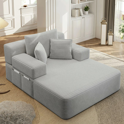 Plush Corduroy Chaise Lounge – Convertible Sofa Bed, Frameless