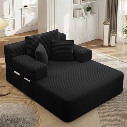 Plush Corduroy Chaise Lounge – Convertible Sofa Bed, Frameless
