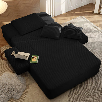 Plush Corduroy Chaise Lounge – Convertible Sofa Bed, Frameless