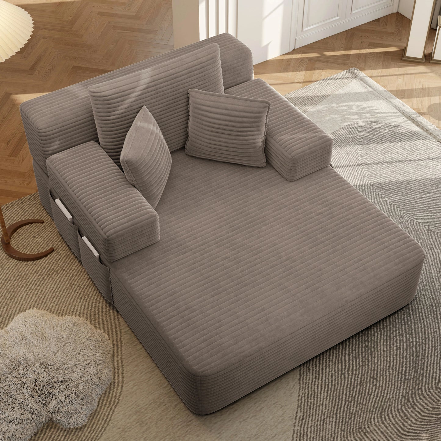 Plush Corduroy Chaise Lounge – Convertible Sofa Bed, Frameless