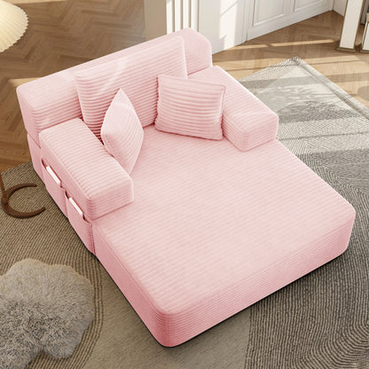 Plush Corduroy Chaise Lounge – Convertible Sofa Bed, Frameless