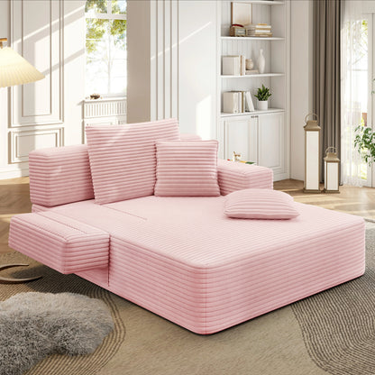 Plush Corduroy Chaise Lounge – Convertible Sofa Bed, Frameless