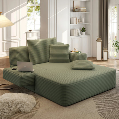 Plush Corduroy Chaise Lounge – Convertible Sofa Bed, Frameless
