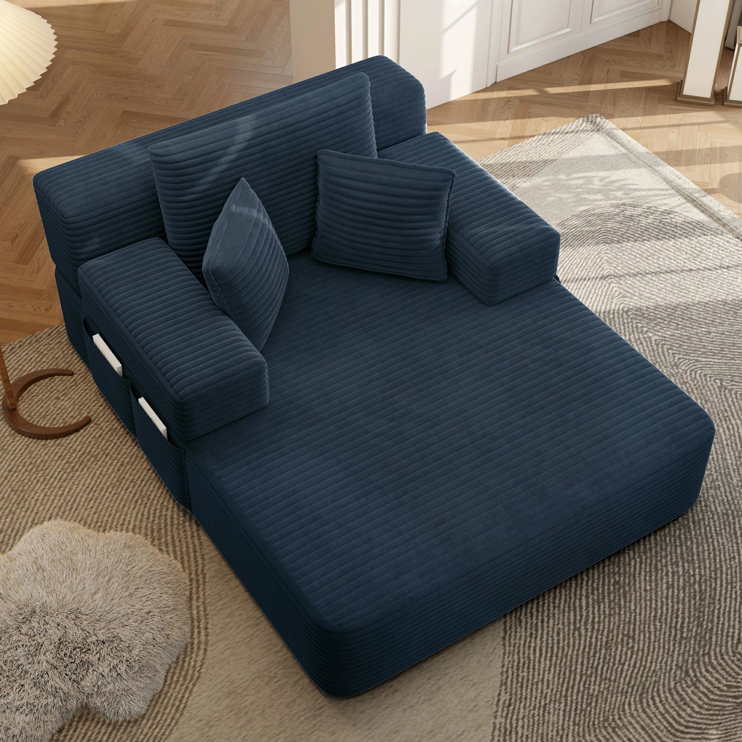 Plush Corduroy Chaise Lounge – Convertible Sofa Bed, Frameless