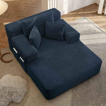 Plush Corduroy Chaise Lounge – Convertible Sofa Bed, Frameless