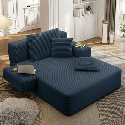 Plush Corduroy Chaise Lounge – Convertible Sofa Bed, Frameless