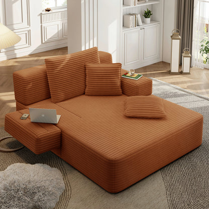 Plush Corduroy Chaise Lounge – Convertible Sofa Bed, Frameless