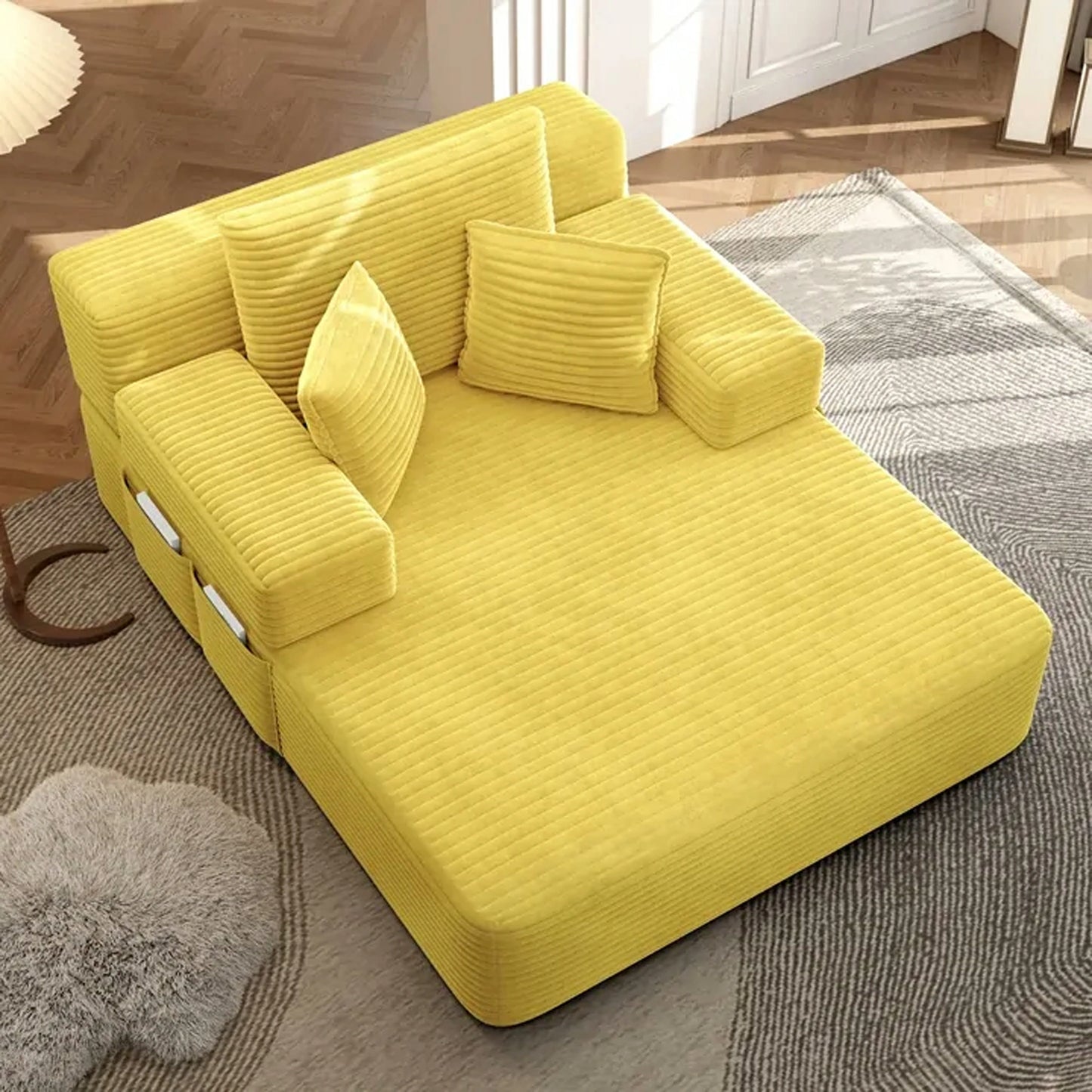 Plush Corduroy Chaise Lounge – Convertible Sofa Bed, Frameless