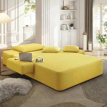 Plush Corduroy Chaise Lounge – Convertible Sofa Bed, Frameless