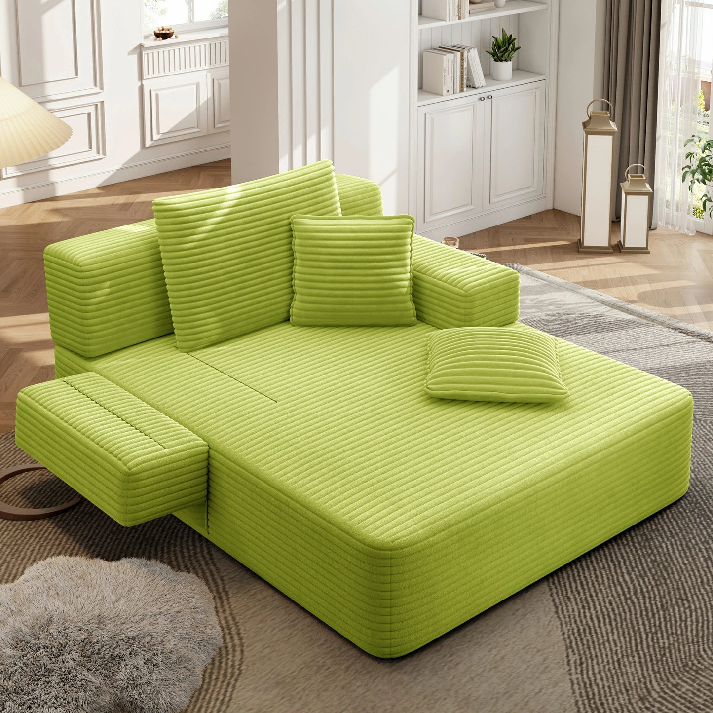 Plush Corduroy Chaise Lounge – Convertible Sofa Bed, Frameless