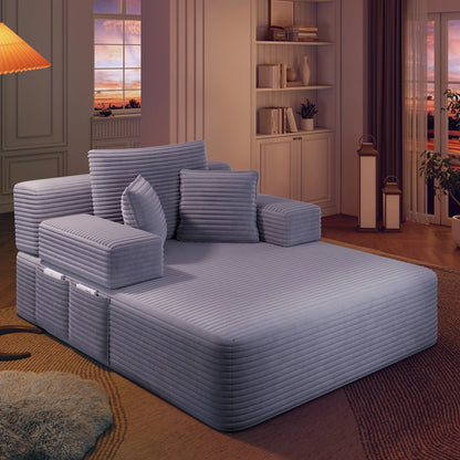 Plush Corduroy Chaise Lounge – Convertible Sofa Bed, Frameless