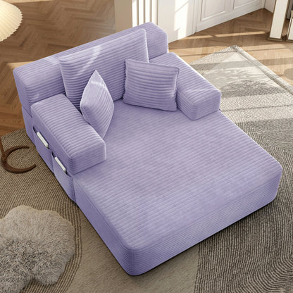 Plush Corduroy Chaise Lounge – Convertible Sofa Bed, Frameless
