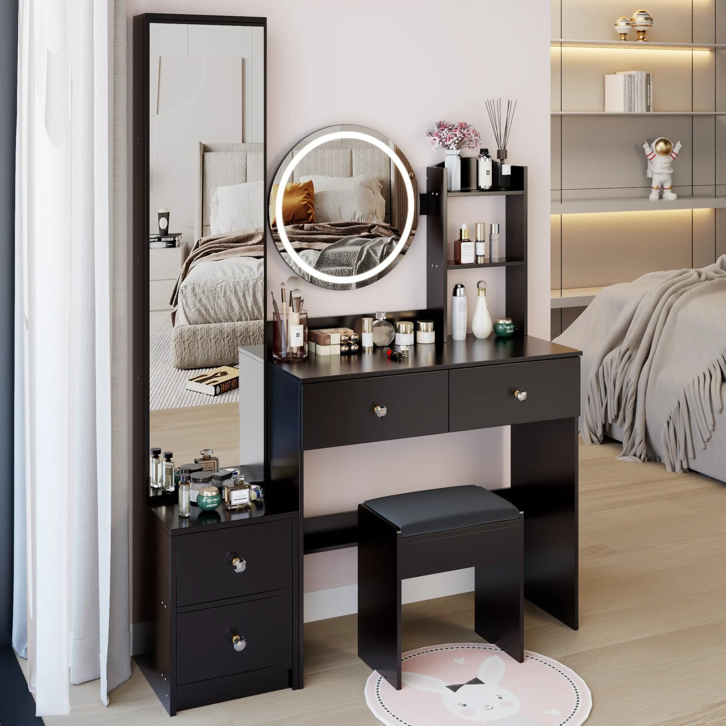 Full Body Mirror Cabinet & LED Vanity Set with Storage