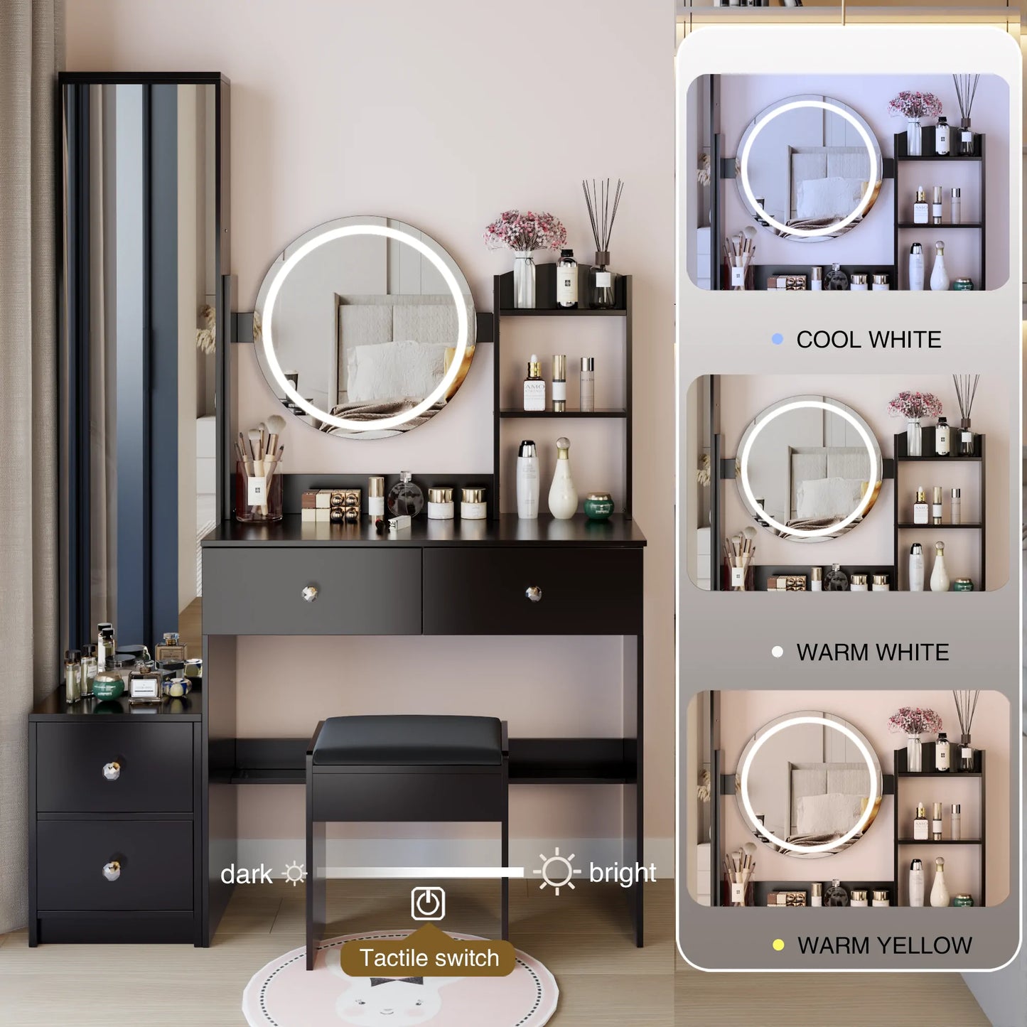 Full Body Mirror Cabinet & LED Vanity Set with Storage