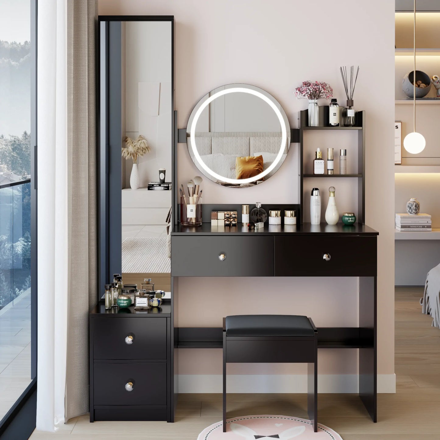 Full Body Mirror Cabinet & LED Vanity Set with Storage