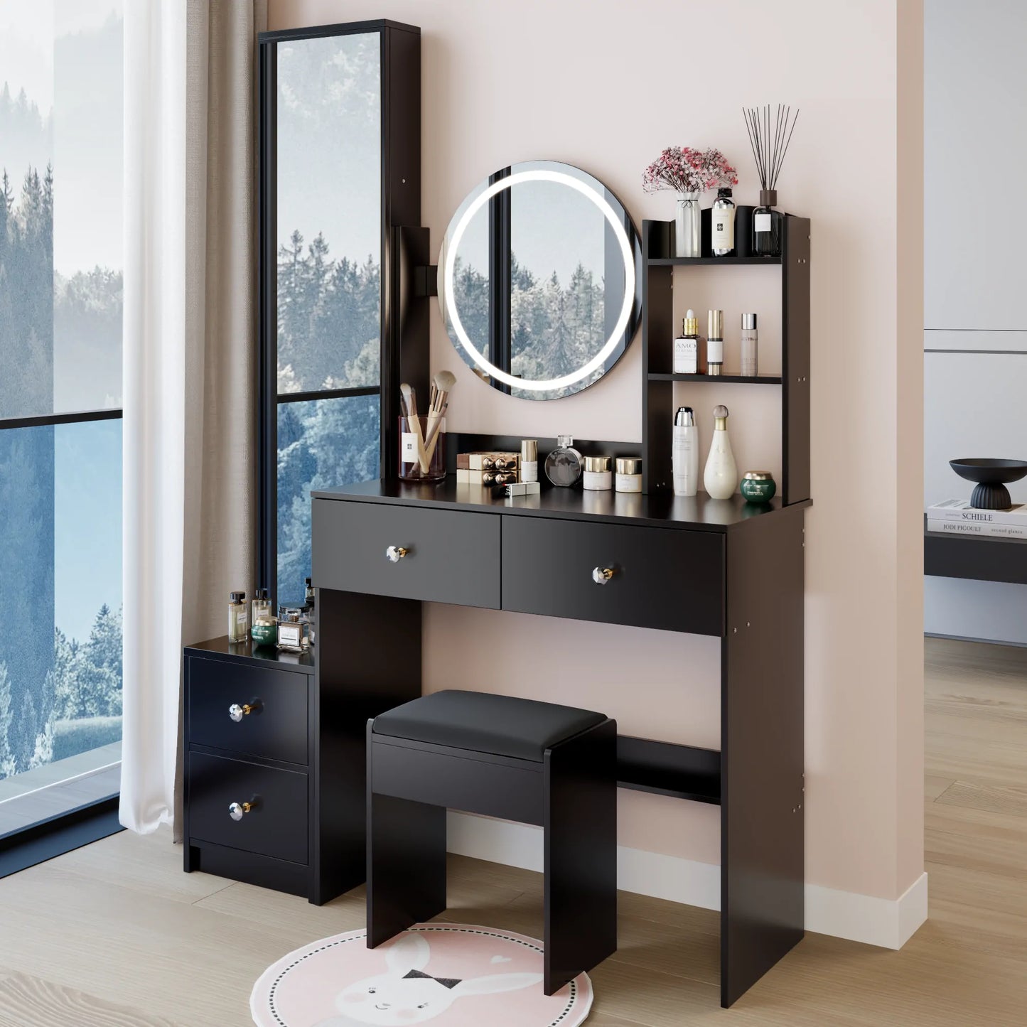 Full Body Mirror Cabinet & LED Vanity Set with Storage