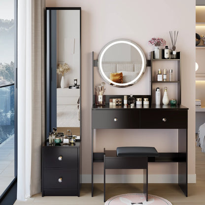 Full Body Mirror Cabinet & LED Vanity Set with Storage