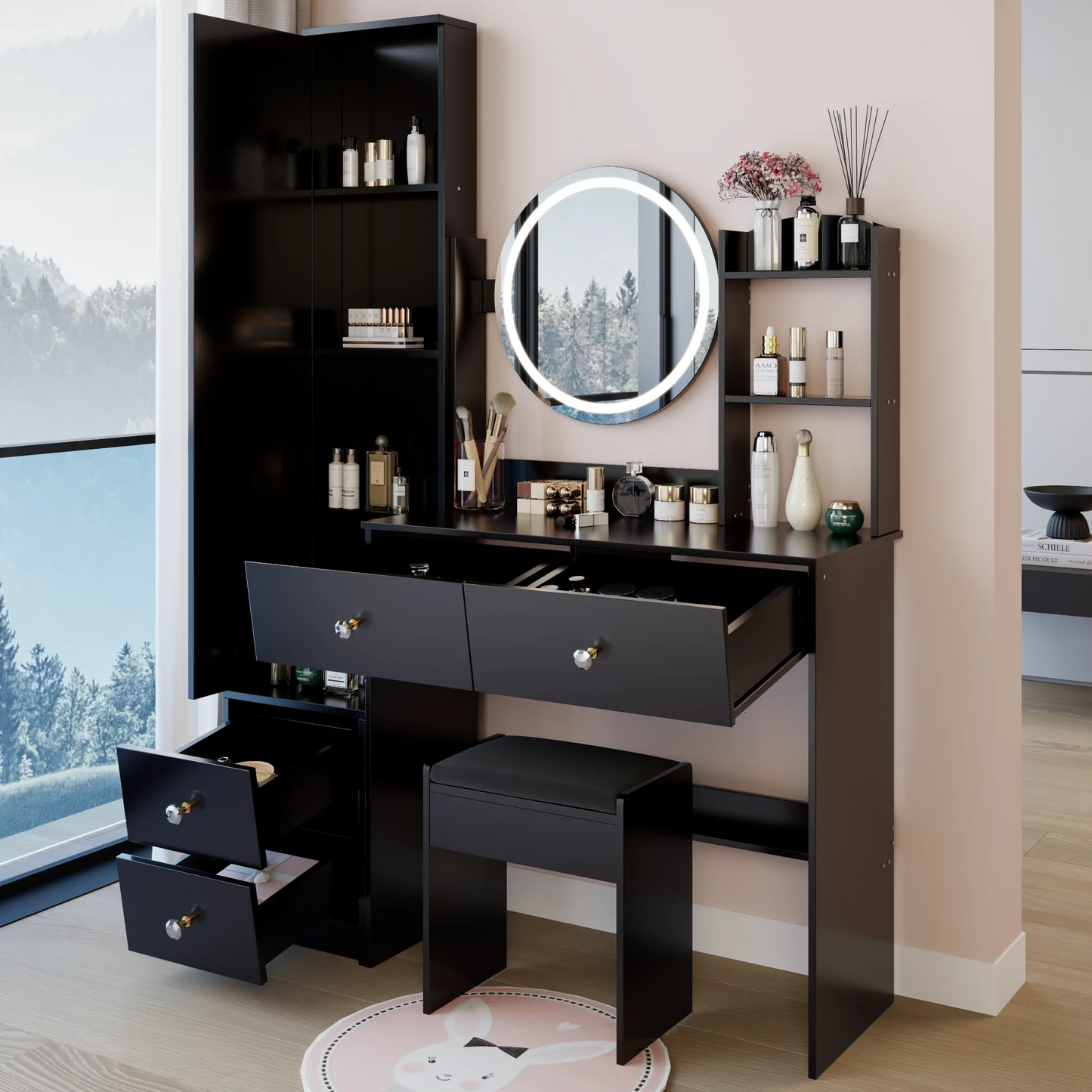 Full Body Mirror Cabinet & LED Vanity Set with Storage