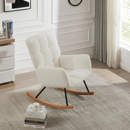 Comfy Upholstered Lounge Chair Rocking Chair with High Backrest
