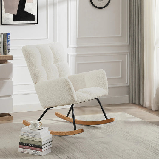 Comfy Upholstered Lounge Chair Rocking Chair with High Backrest